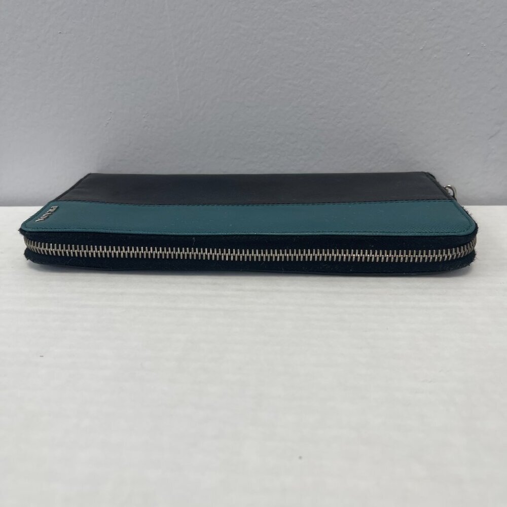 Prada Saffiano Leather Organizer Zippy Wallet in Black and Turquoise - Preowned - Picture 9 of 13